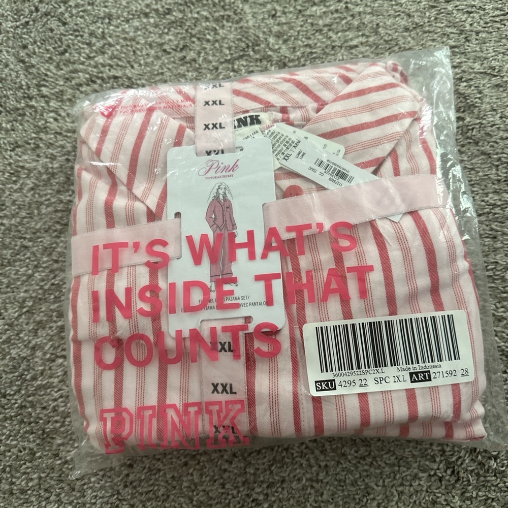 PINK Victoria's Secret Pink Striped Flannel Long Pajama Set